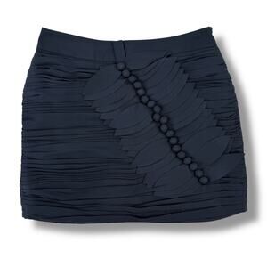 Twelve by Twelve Navy Blue Mini Skirt Leaf Applique Button Detail Pleated Size M